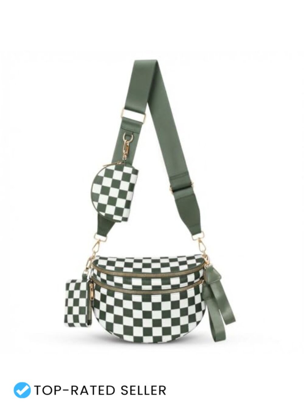 Nylon Crossbody Bag Checkered RFID Pouches Adjustable Strap Women